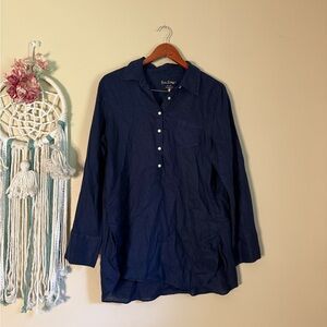 Lilly Pulitzer Deanna Linen Popover Top Navy Blue Size 12